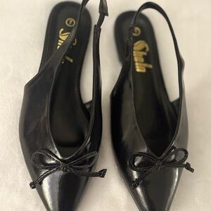Soda Black Bow Slingback Flats